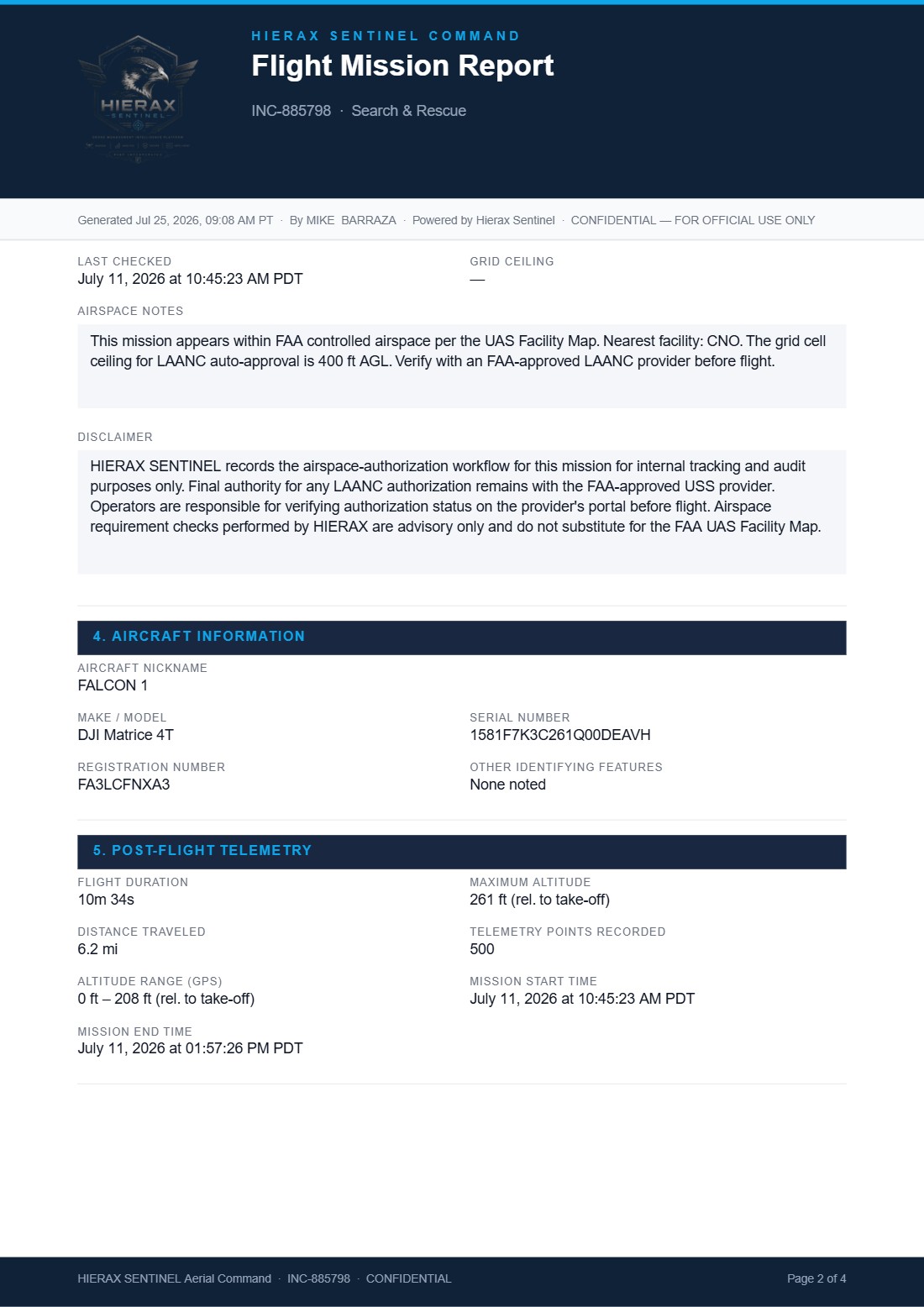 Hierax Sentinel flight mission report, page 2