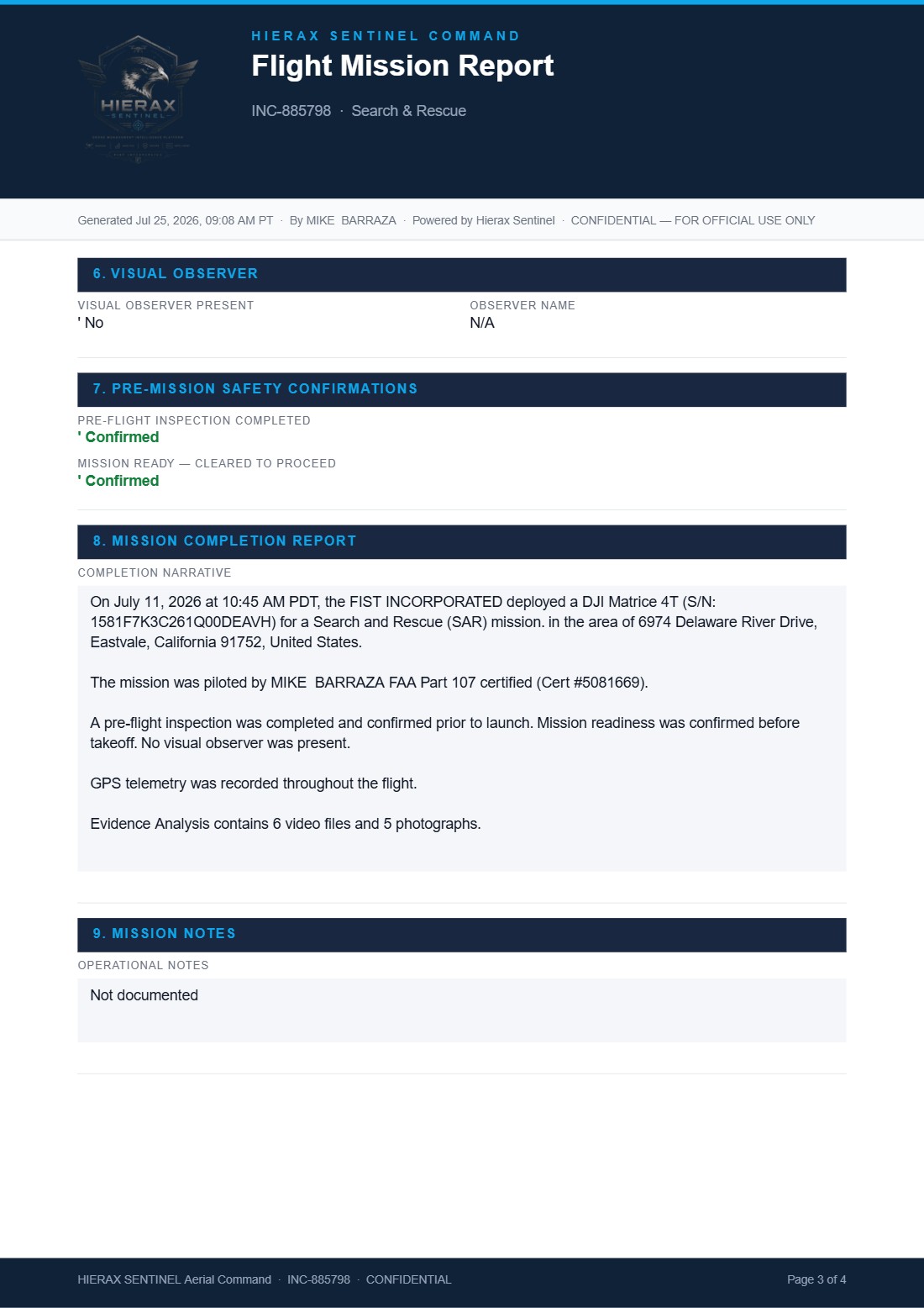 Hierax Sentinel flight mission report, page 3